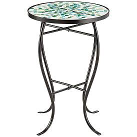 Image3 of Aqua Mosaic Black Iron Outdoor Accent Tables Set of 2 more views