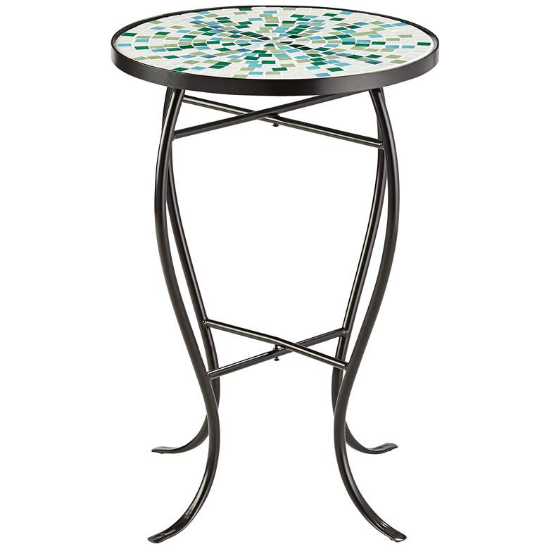 Image 3 Aqua Mosaic Black Iron Outdoor Accent Tables Set of 2 more views