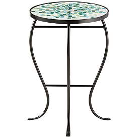Image4 of Aqua Mosaic Black Iron Outdoor Accent Tables Set of 2 more views