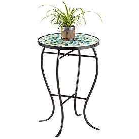 Image5 of Aqua Mosaic Black Iron Outdoor Accent Tables Set of 2 more views