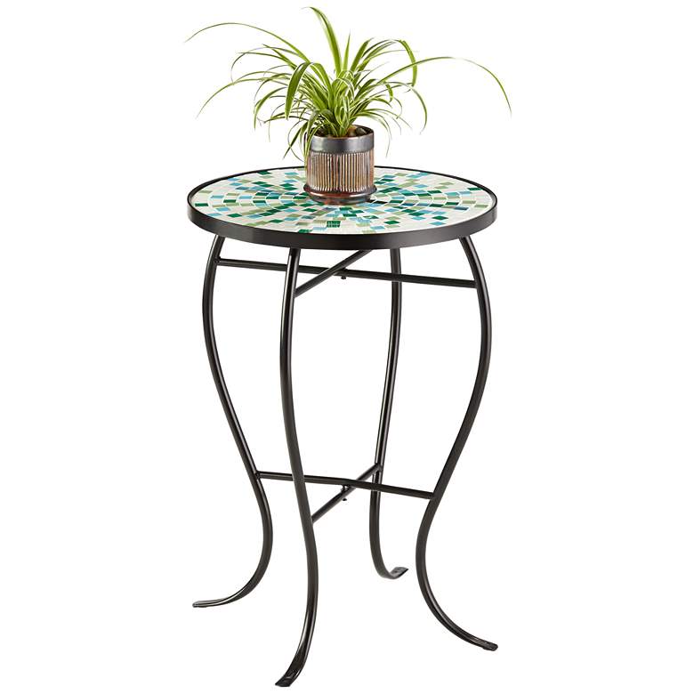 Image 5 Aqua Mosaic Black Iron Outdoor Accent Tables Set of 2 more views