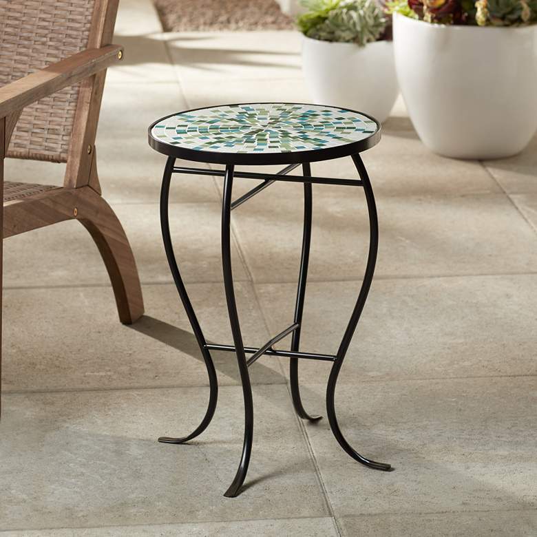 Image 6 Aqua Mosaic Black Iron Outdoor Accent Tables Set of 2 more views