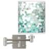 Aqua Mosaic Brushed Nickel Swing Arm Wall Lamp