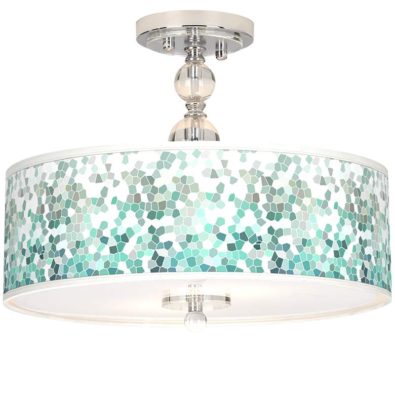 Image 2 Aqua Mosaic Giclee 16 inch Wide Semi-Flush Ceiling Light