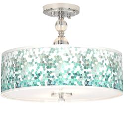 Aqua Mosaic Giclee 16&quot; Wide Semi-Flush Ceiling Light