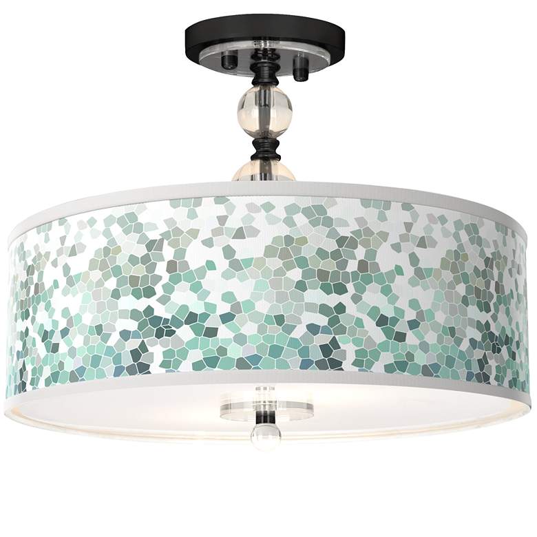 Image 1 Aqua Mosaic Giclee 16 inchW Black Semi-Flush Ceiling Light