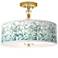 Aqua Mosaic Giclee 16"W Gold Semi-Flush Ceiling Light