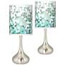 Aqua Mosaic Giclee Coastal Modern Droplet Table Lamps - Set of 2