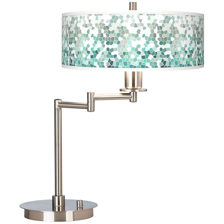 Image 2 Aqua Mosaic Giclee Shade LED Modern Swing Arm Desk Lamp