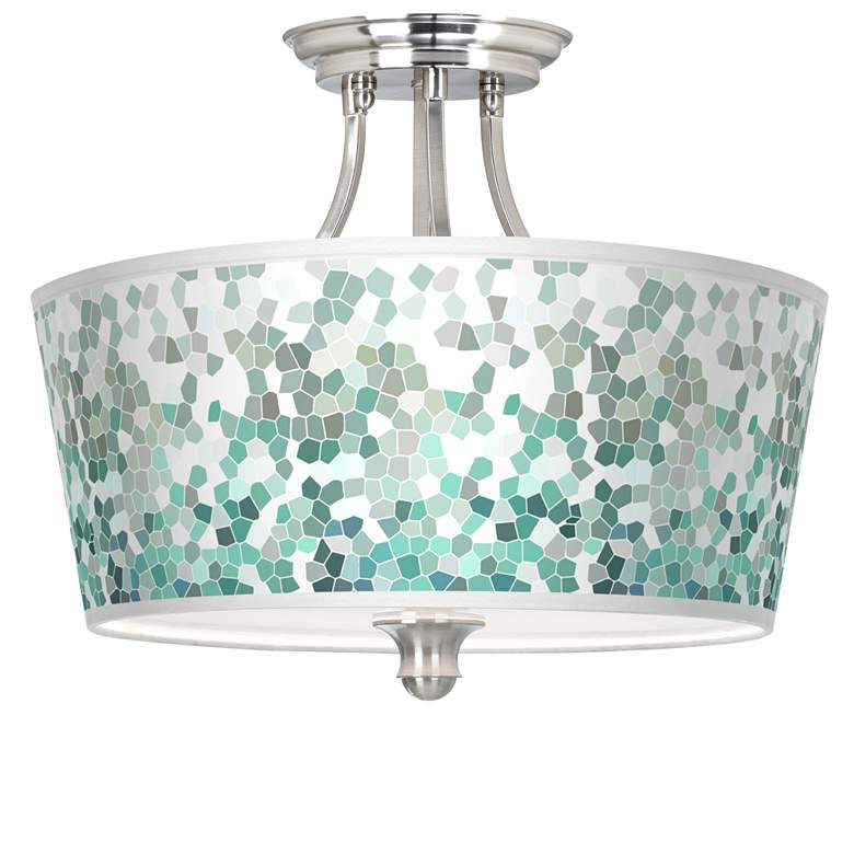 Image 1 Aqua Mosaic Tapered Drum Giclee Ceiling Light