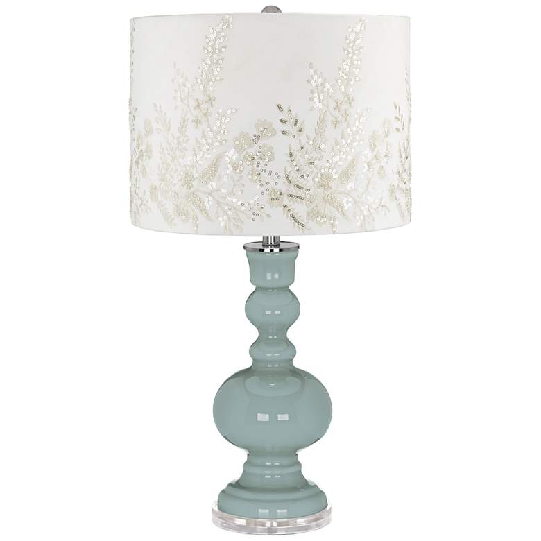 Image 1 Aqua-Sphere Apothecary Table Lamp w/ White Gold Beading Shade