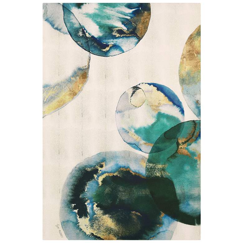 Image 1 Aqua Spheres" Circles Rendered on Gold Shagreen Wrapped Canvas Wall Ar