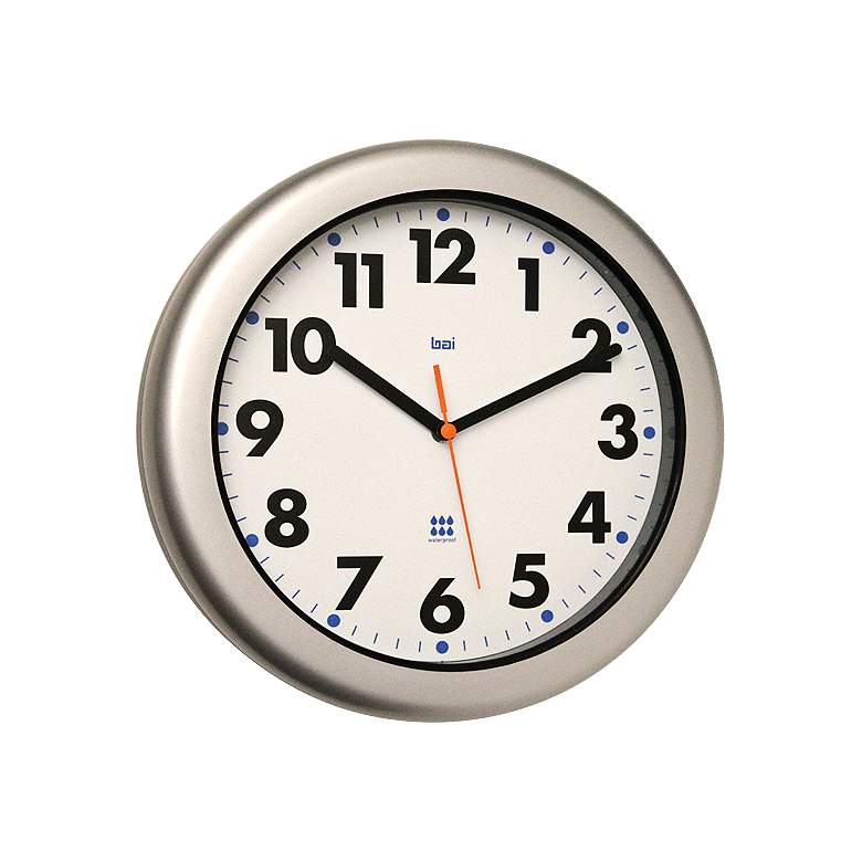 Image 1 Aquamaster Silver 12 inch Round Outdoor Wall Clock