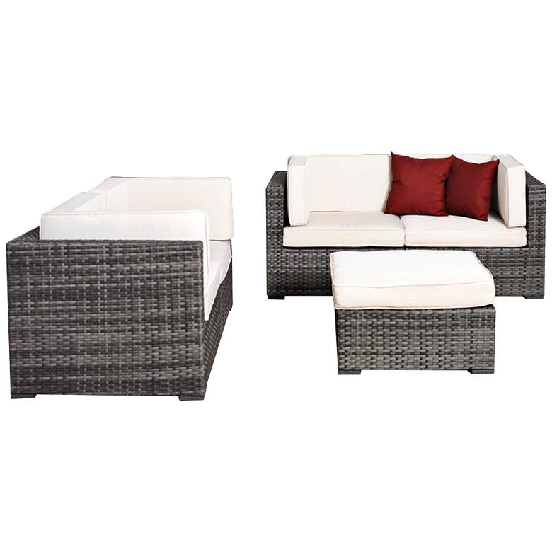 Image 1 Aquitaine White and Gray Wicker Loveseat Patio Seating Set