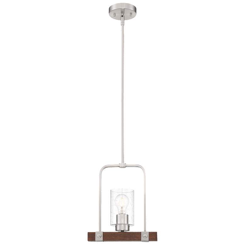 Image 1 Arabel; 1 Light; Mini Pendant; Brushed Nickel & Nutmeg Wood Finish