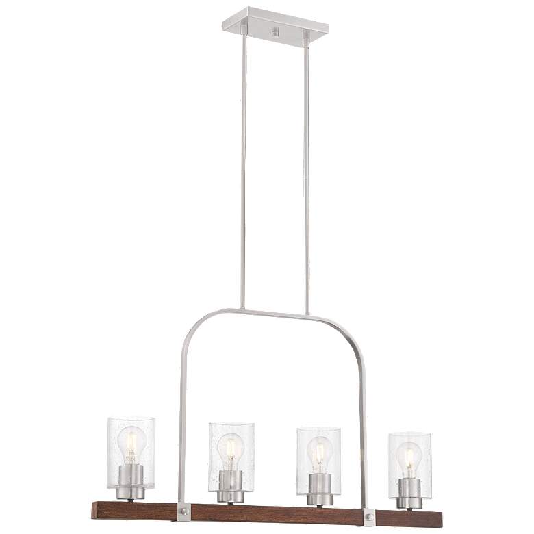 Image 1 Arabel; 4 Light; Island Pendant; Brushed Nickel & Nutmeg Wood Finish