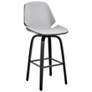 Arabela 26 in. Swivel Barstool in Black Finish with Gray Faux Leather