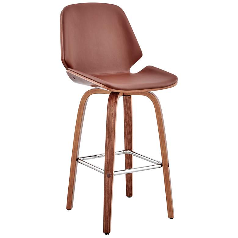 Image 1 Arabela 26 in. Swivel Barstool in Walnut Finish with Brown Faux Leather