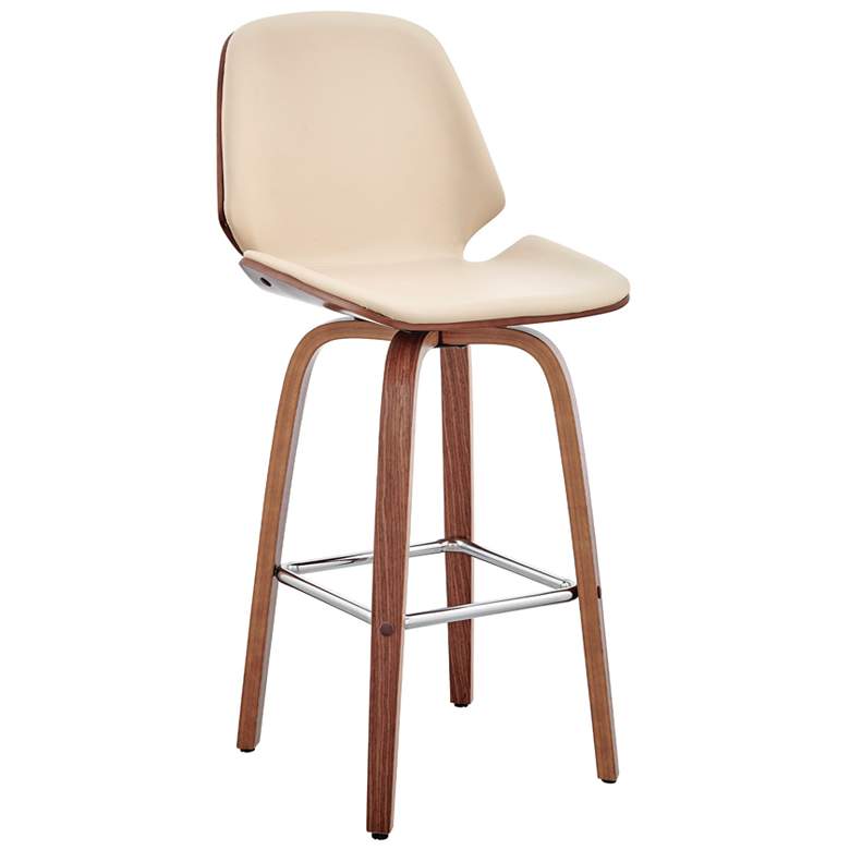 Image 1 Arabela 26 in. Swivel Barstool in Walnut Finish with Cream Faux Leather