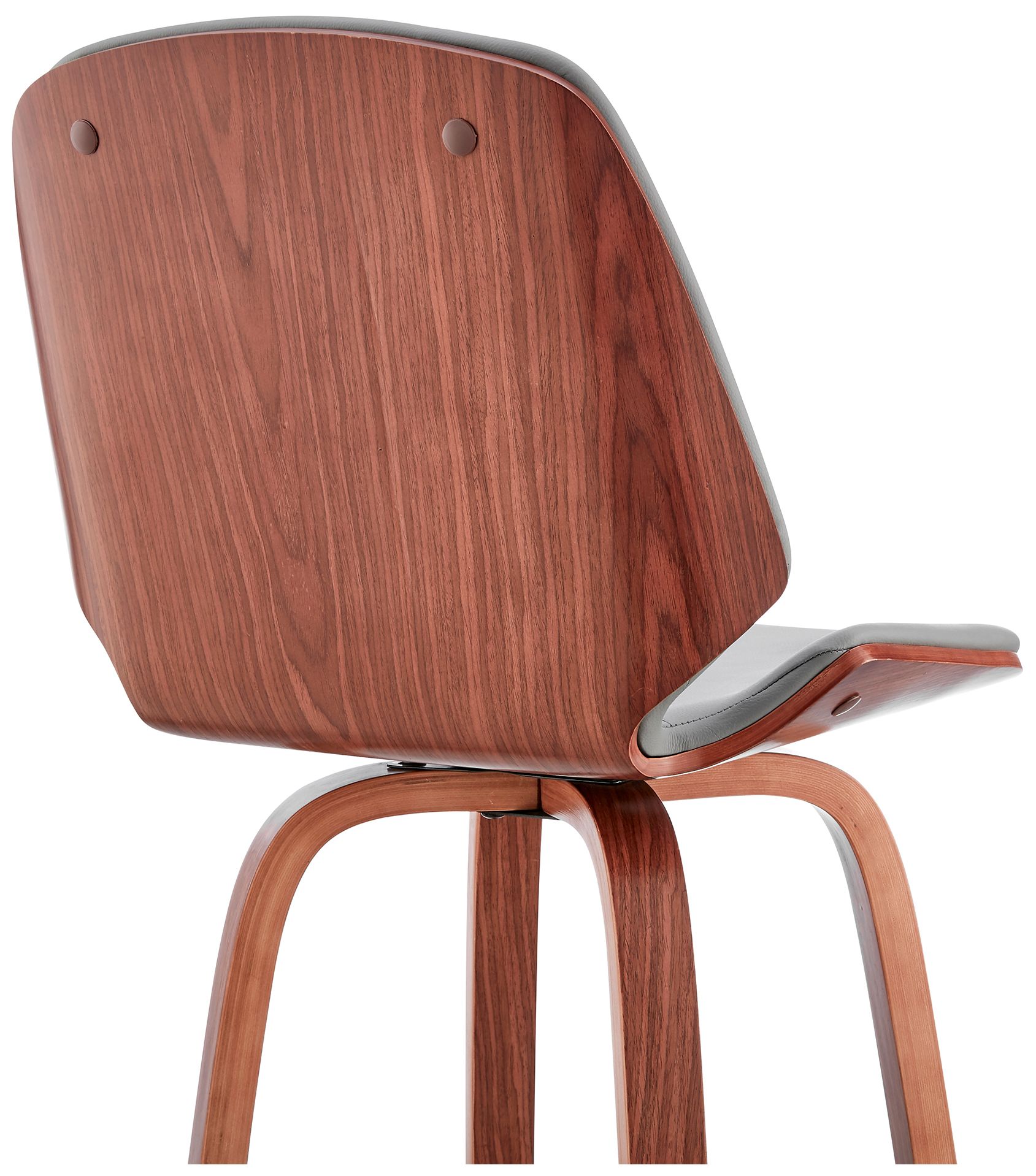 Arabela 26 in. Swivel Barstool in Walnut Finish with Gray Faux Leather