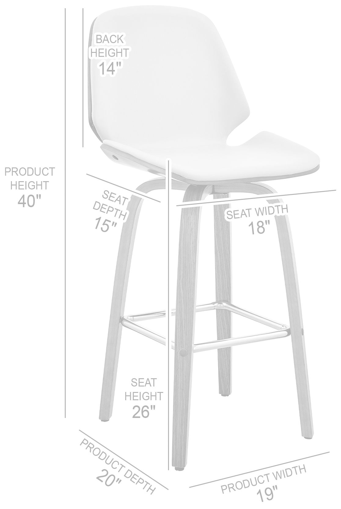 Arabela 26 in. Swivel Barstool in Walnut Finish with Gray Faux Leather