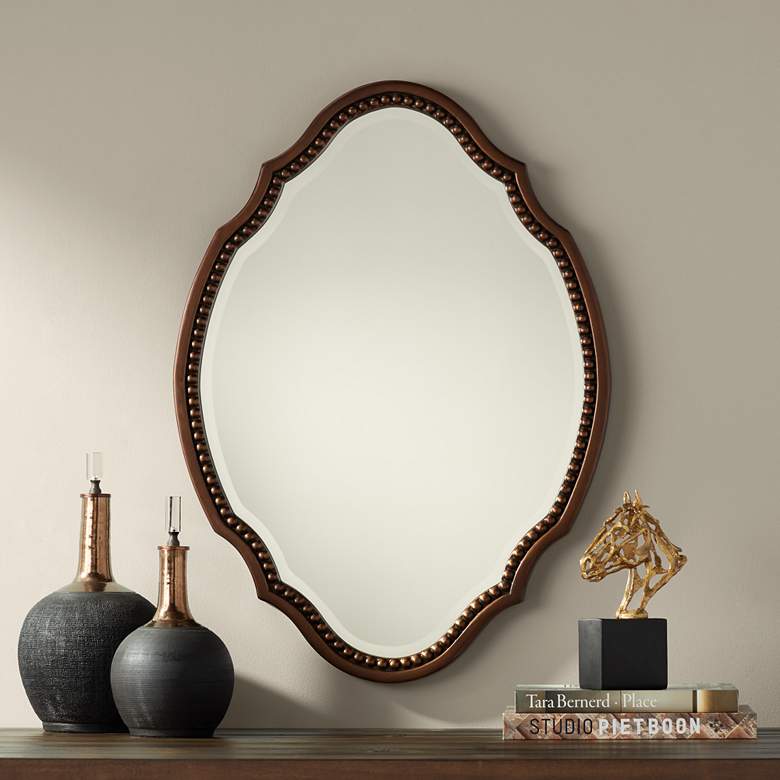 Image 1 Arabela Bronze Beaded 25 3/4 inch x 35 1/2 inch Oval Cut Mirror