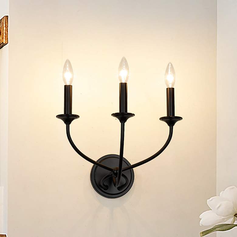 Image 1 Arabella 11 1/2" High Matte Black 3-Light Wall Sconce