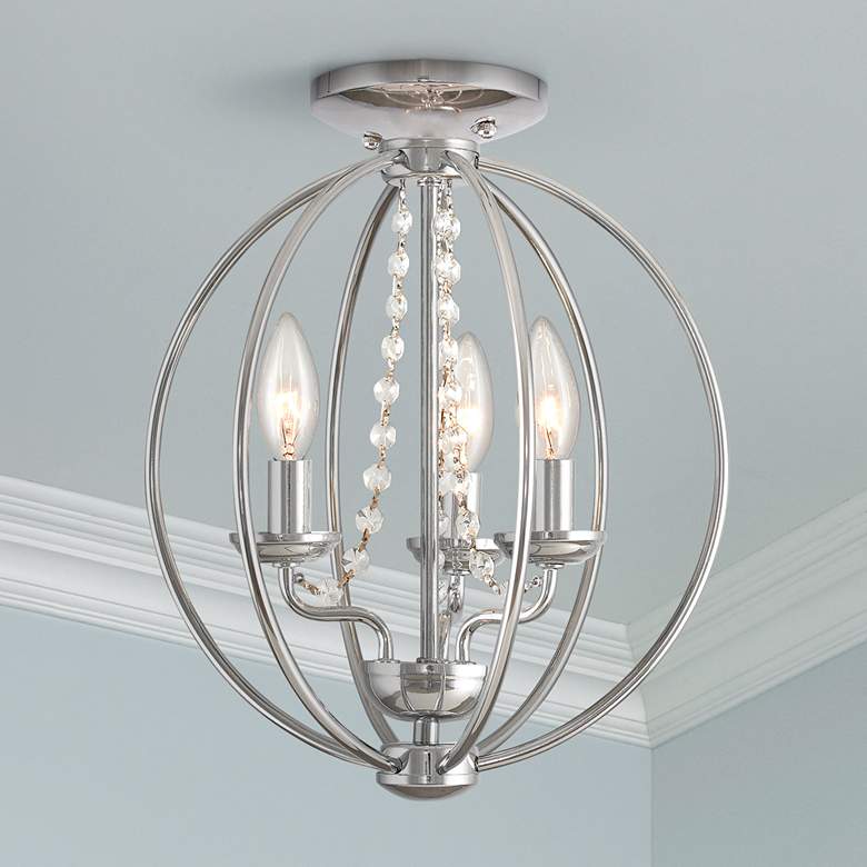 Image 1 Arabella 12 inch Wide Polished Chrome and Crystal Orb Ceiling Light