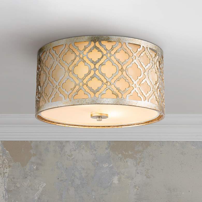 Image 1 Arabella 16" Wide Antique Silver Drum Ceiling Light