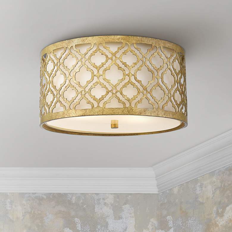 Image 1 Arabella 16" Wide Distressed Gold Drum Ceiling Light
