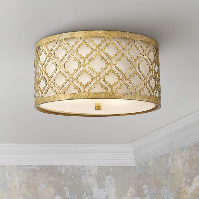 Image 1 Arabella 16 inch Wide Distressed Gold Drum Ceiling Light