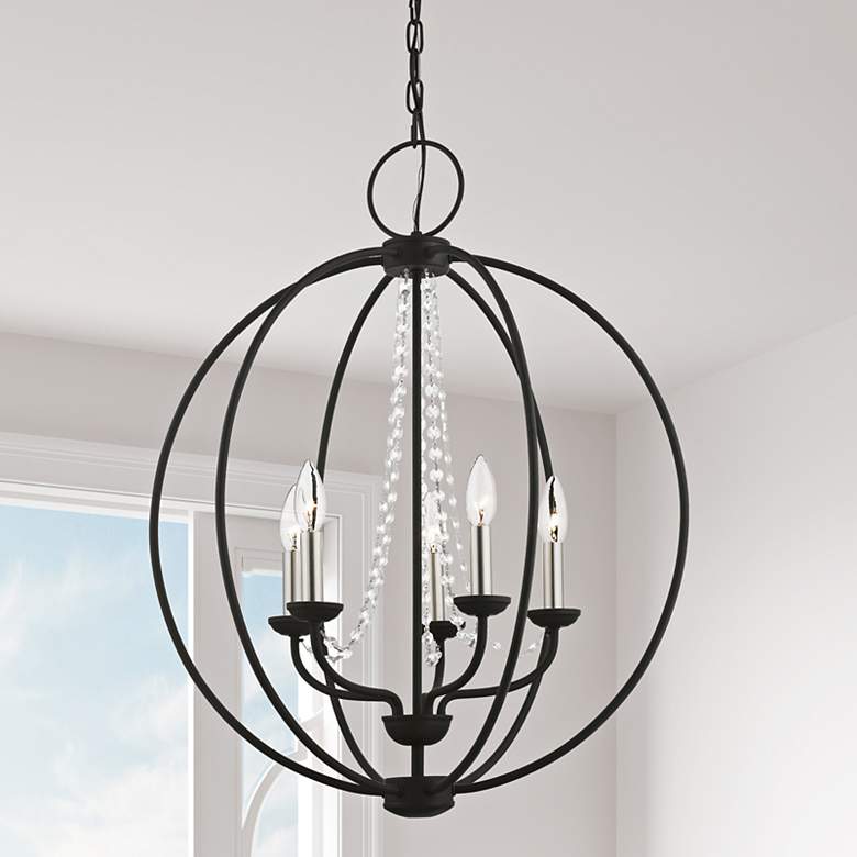 Image 2 Arabella 22" Wide Black 5-Light Globe Chandelier