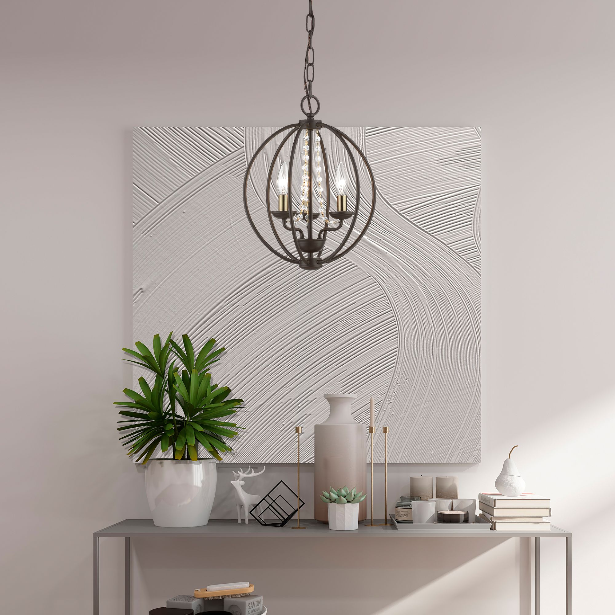 Arabella 3 Light Bronze Convertible Mini Chandelier or Semi-Flush