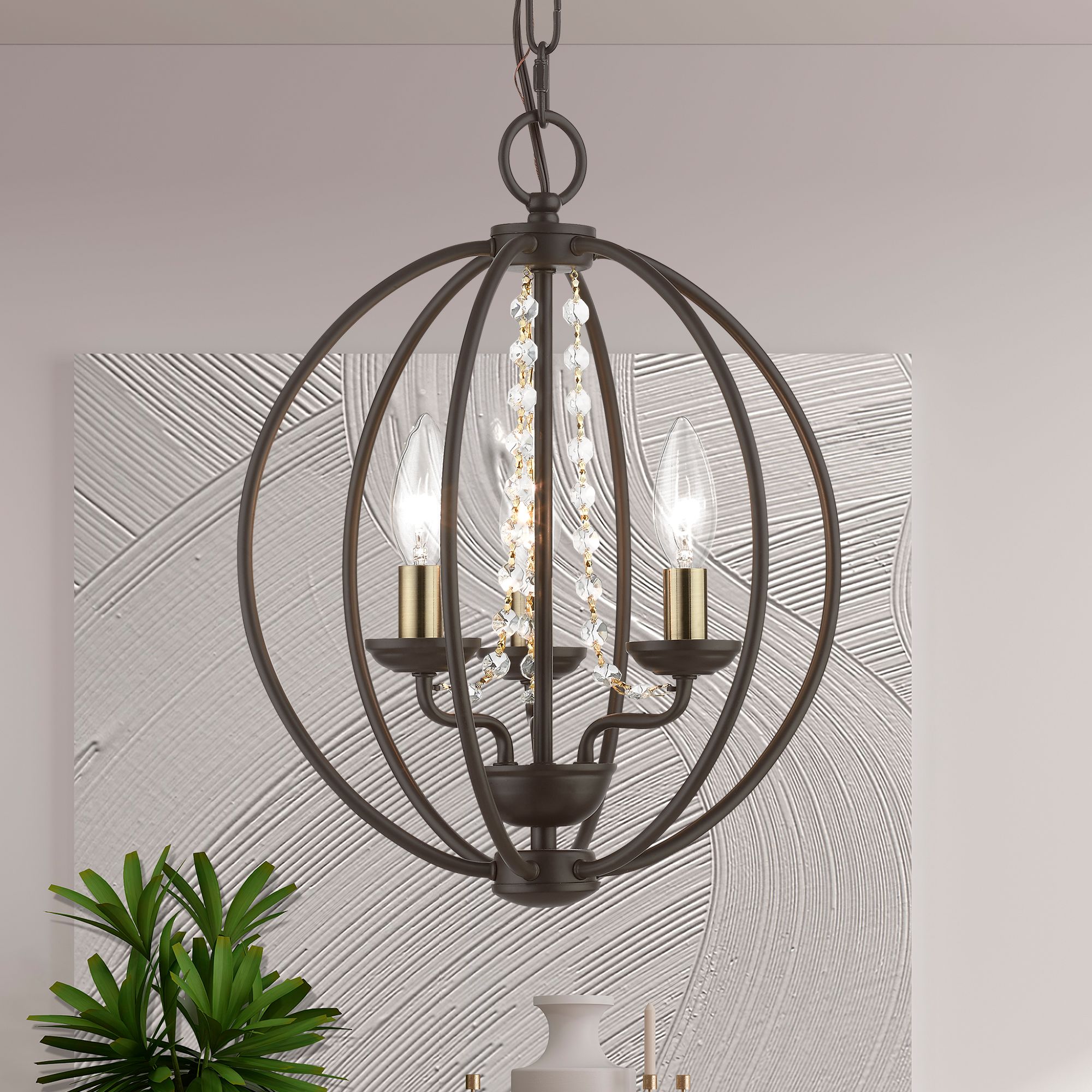 Arabella 3 Light Bronze Convertible Mini Chandelier or Semi-Flush
