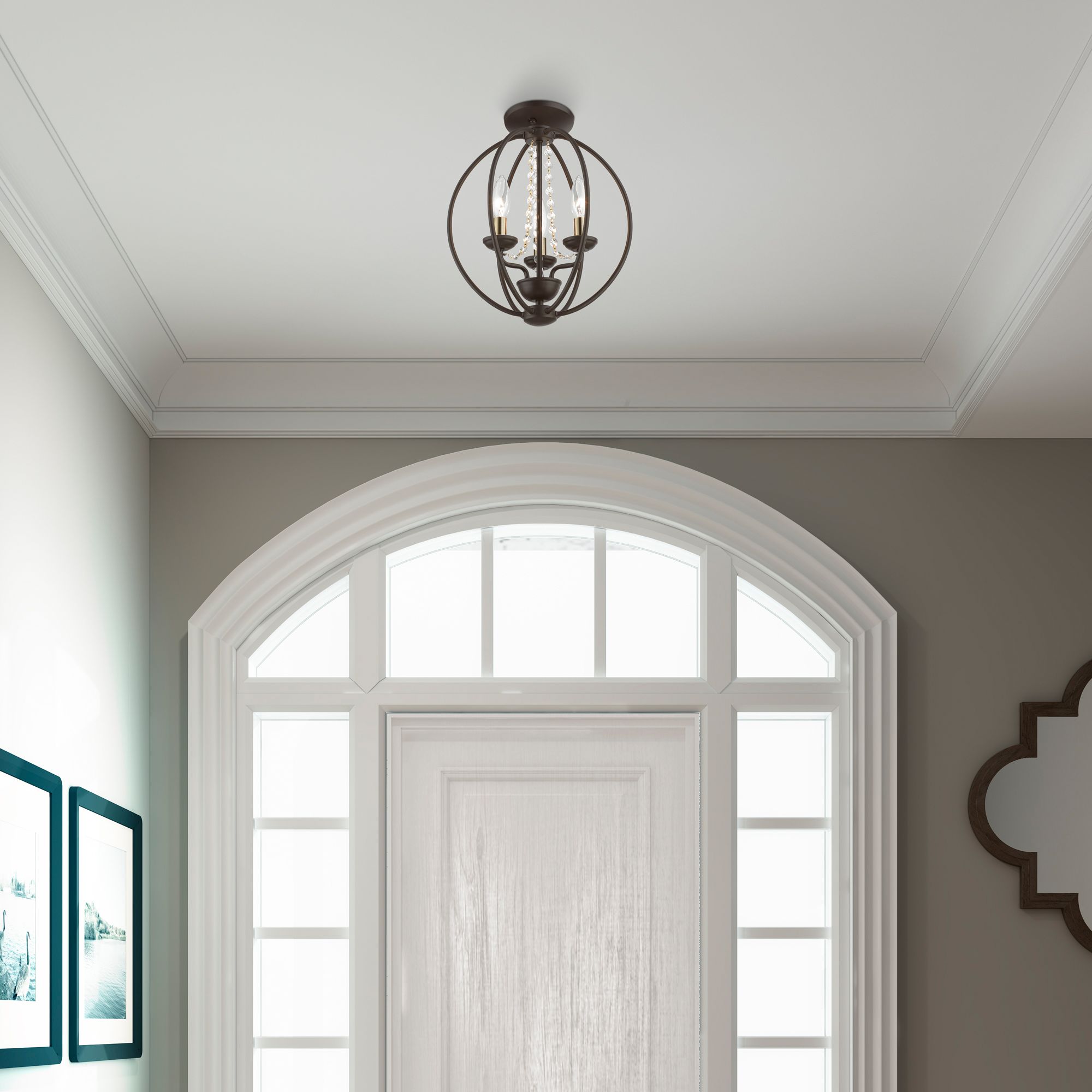 Arabella 3 Light Bronze Convertible Mini Chandelier or Semi-Flush