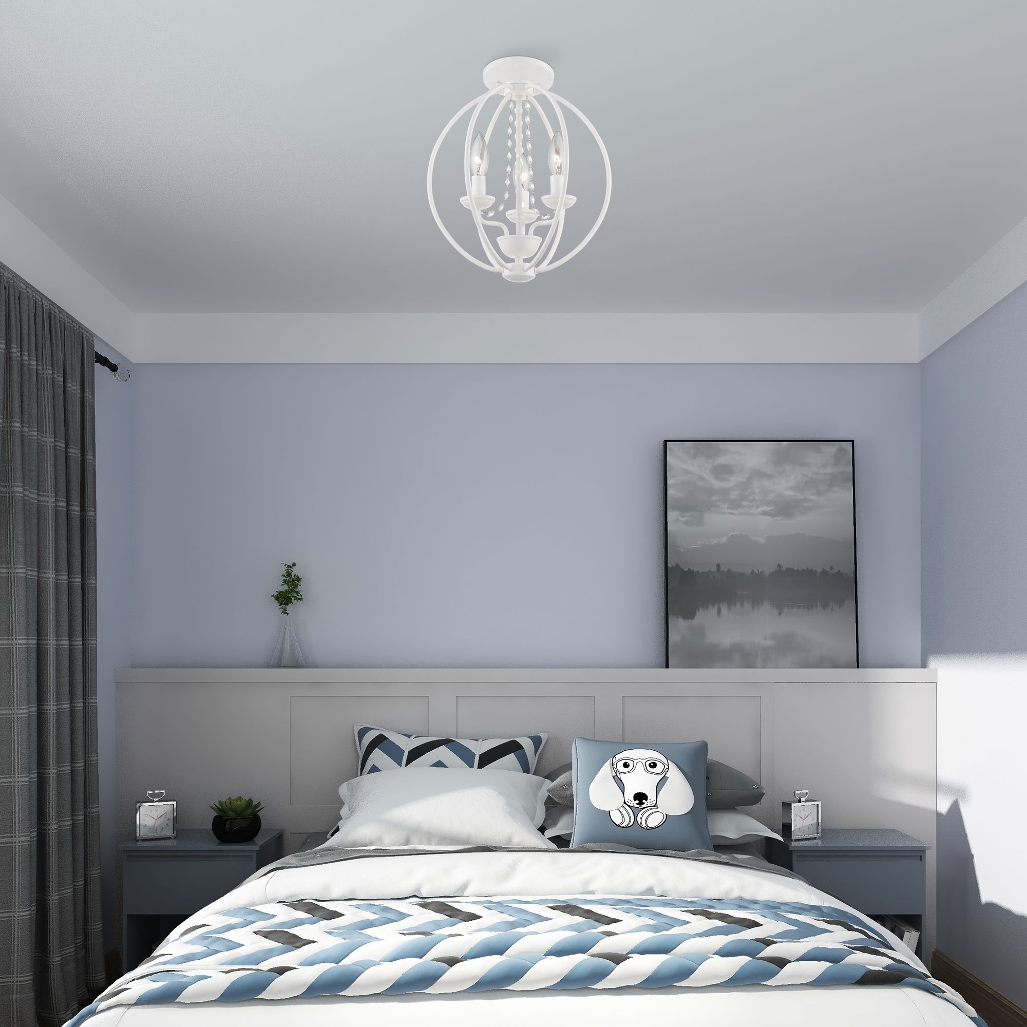 Arabella 3 Light White Globe Convertible Mini Chandelier or Semi-Flush
