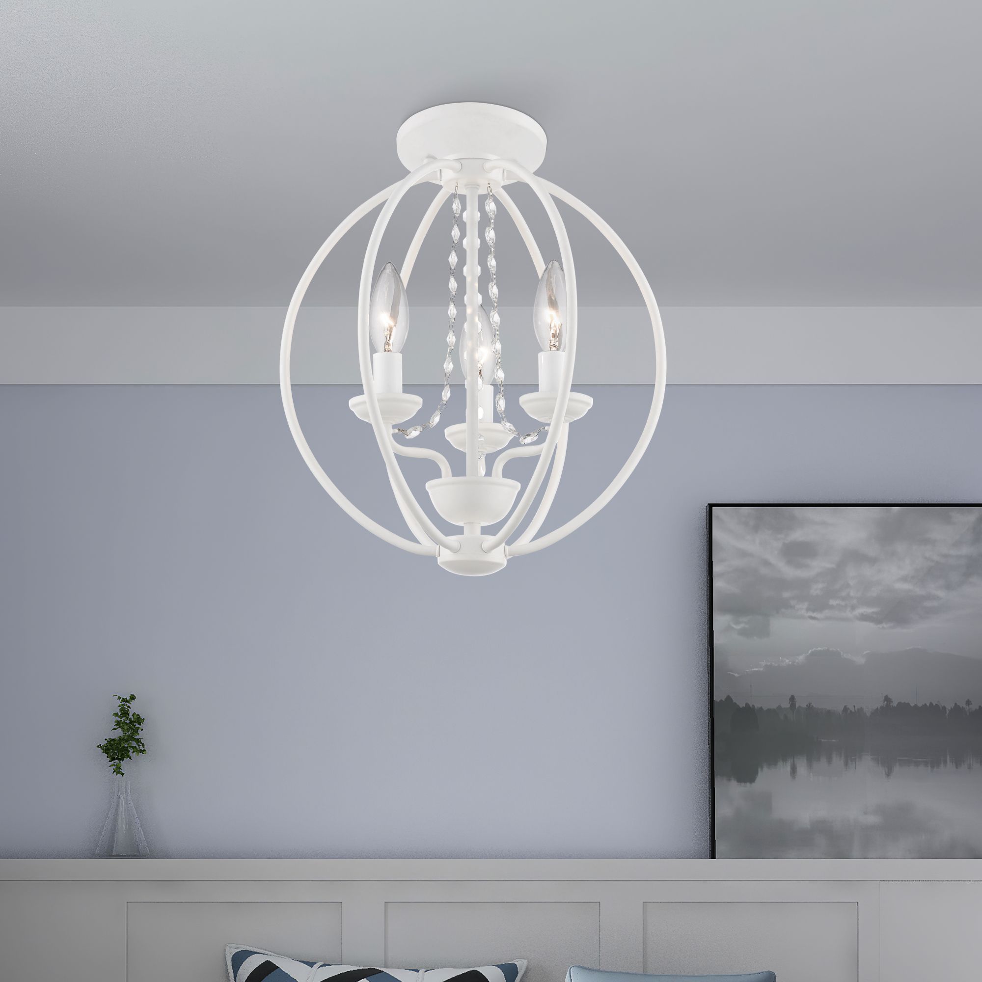 Arabella 3 Light White Globe Convertible Mini Chandelier or Semi-Flush