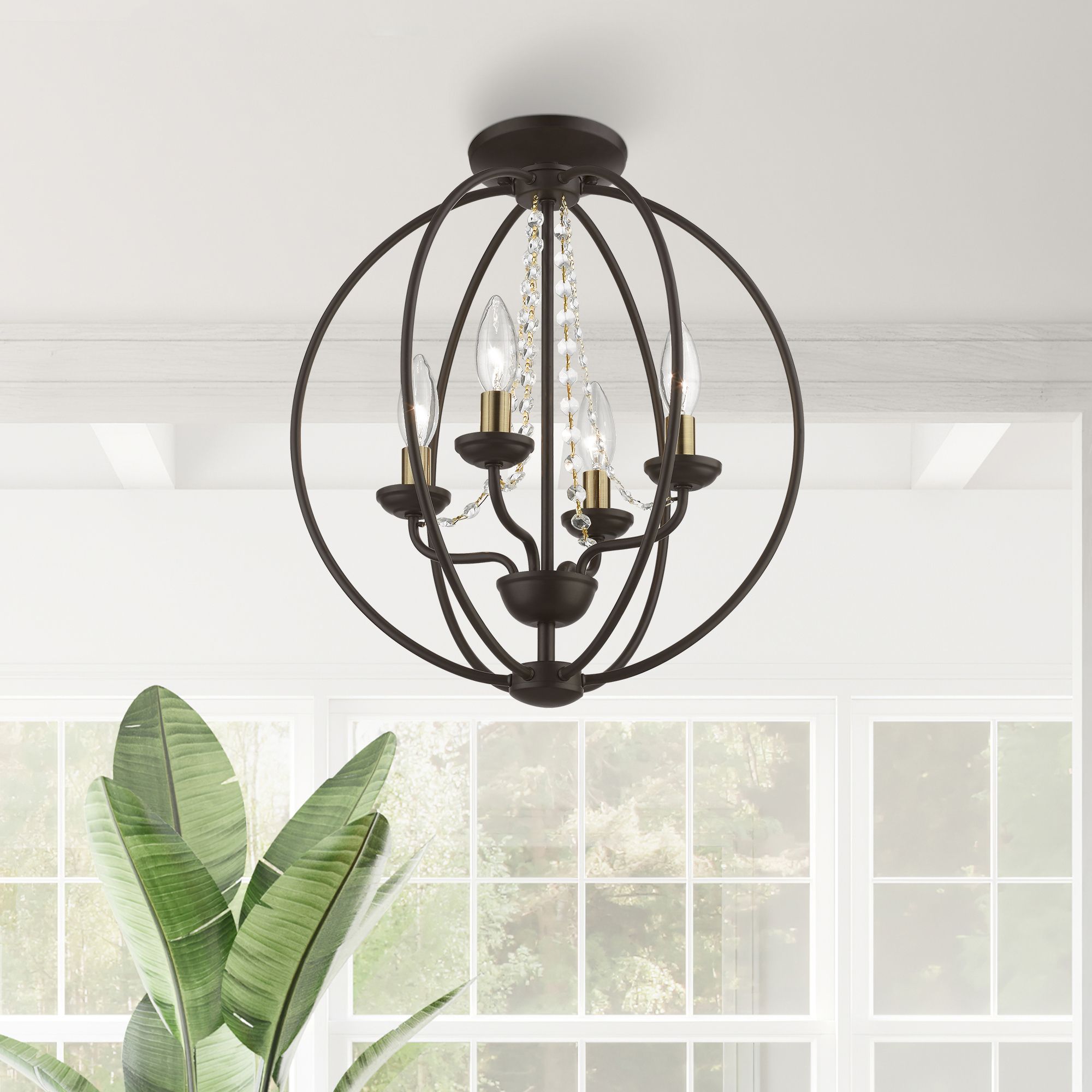 Arabella 4 Light Bronze Convertible Chandelier or Semi-Flush