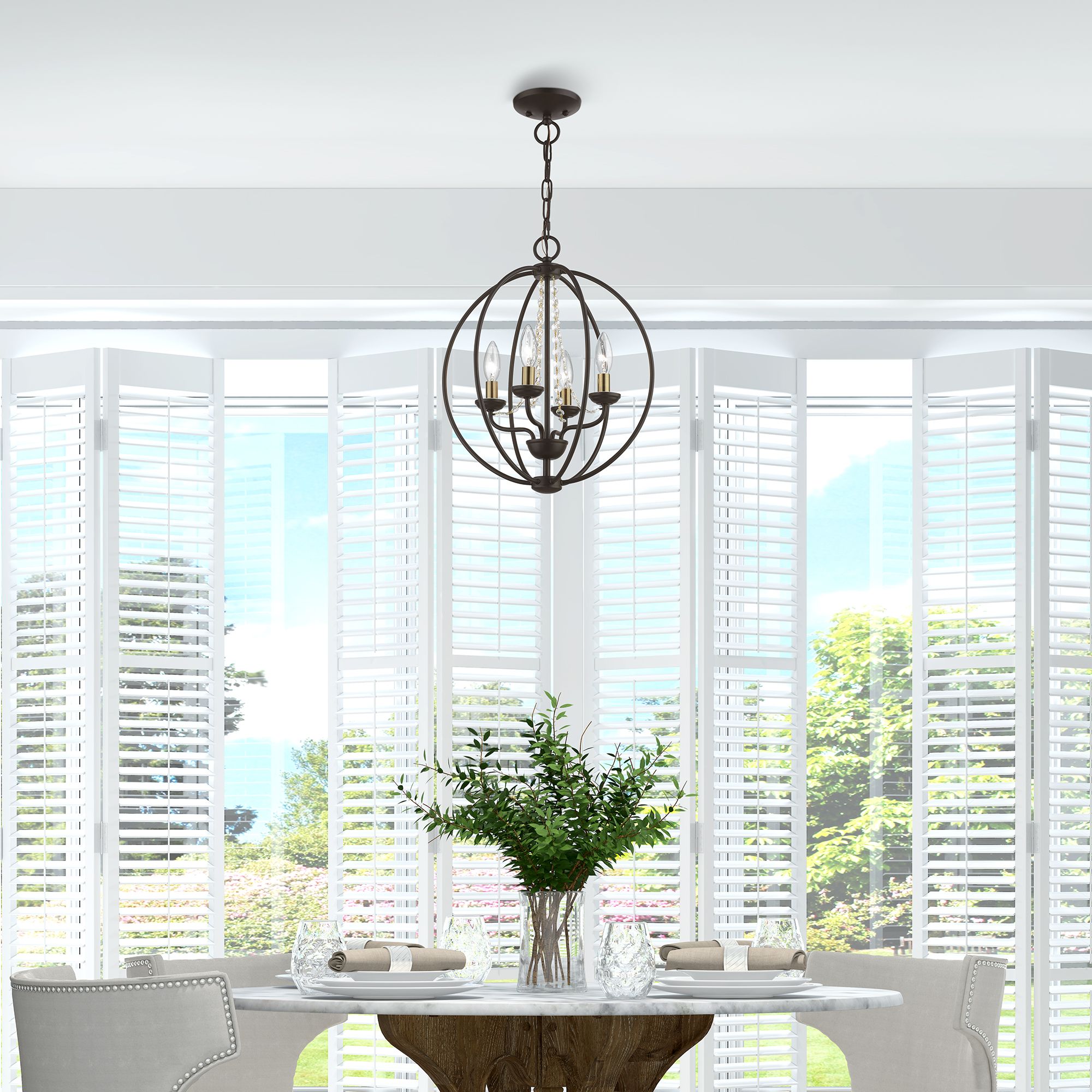 Arabella 4 Light Bronze Convertible Chandelier or Semi-Flush