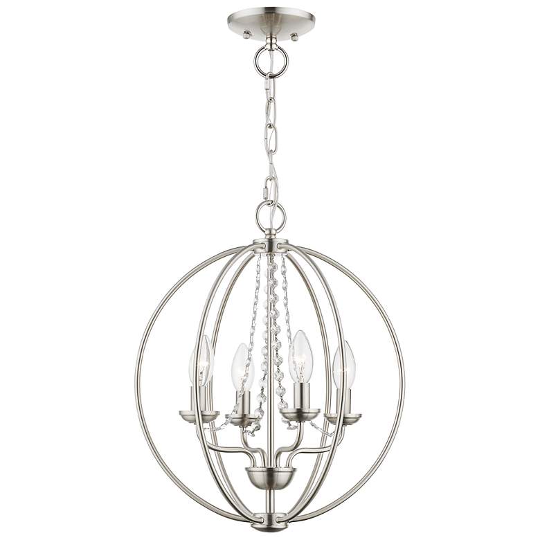 Image 2 Arabella 4 Light Brushed Nickel Globe Convertible Chandelier or Semi-Flush