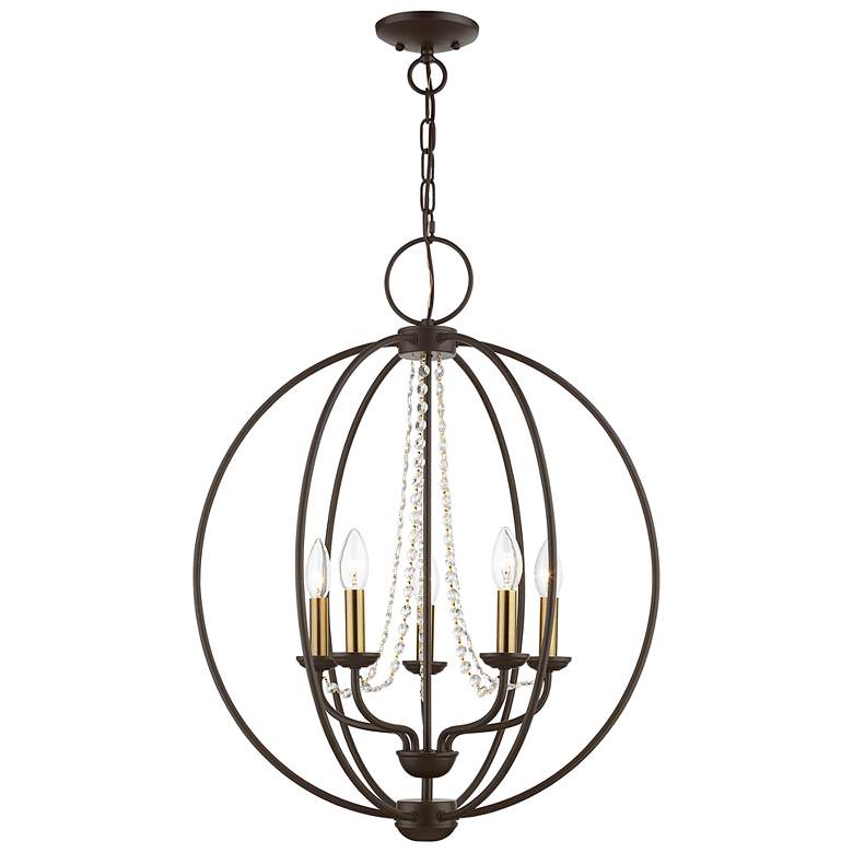 Image 2 Arabella 5 Light Bronze with Antique Brass Finish Candles Globe Chandelier