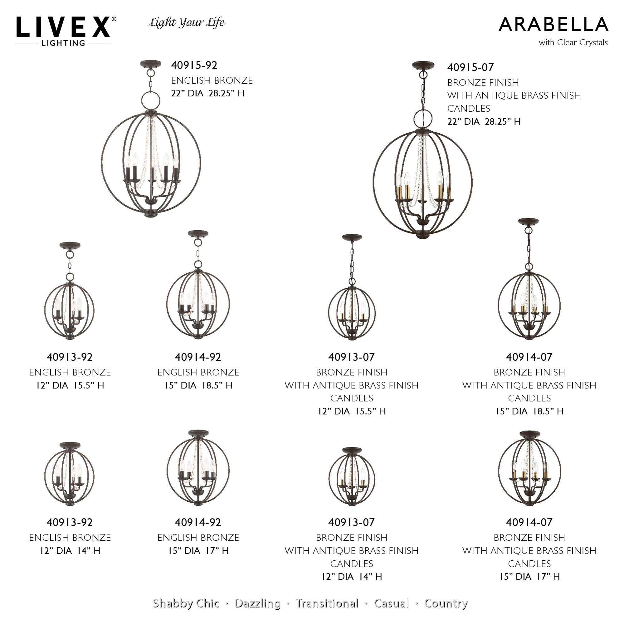 Arabella 5 Light Bronze with Antique Brass Finish Candles Globe Chandelier