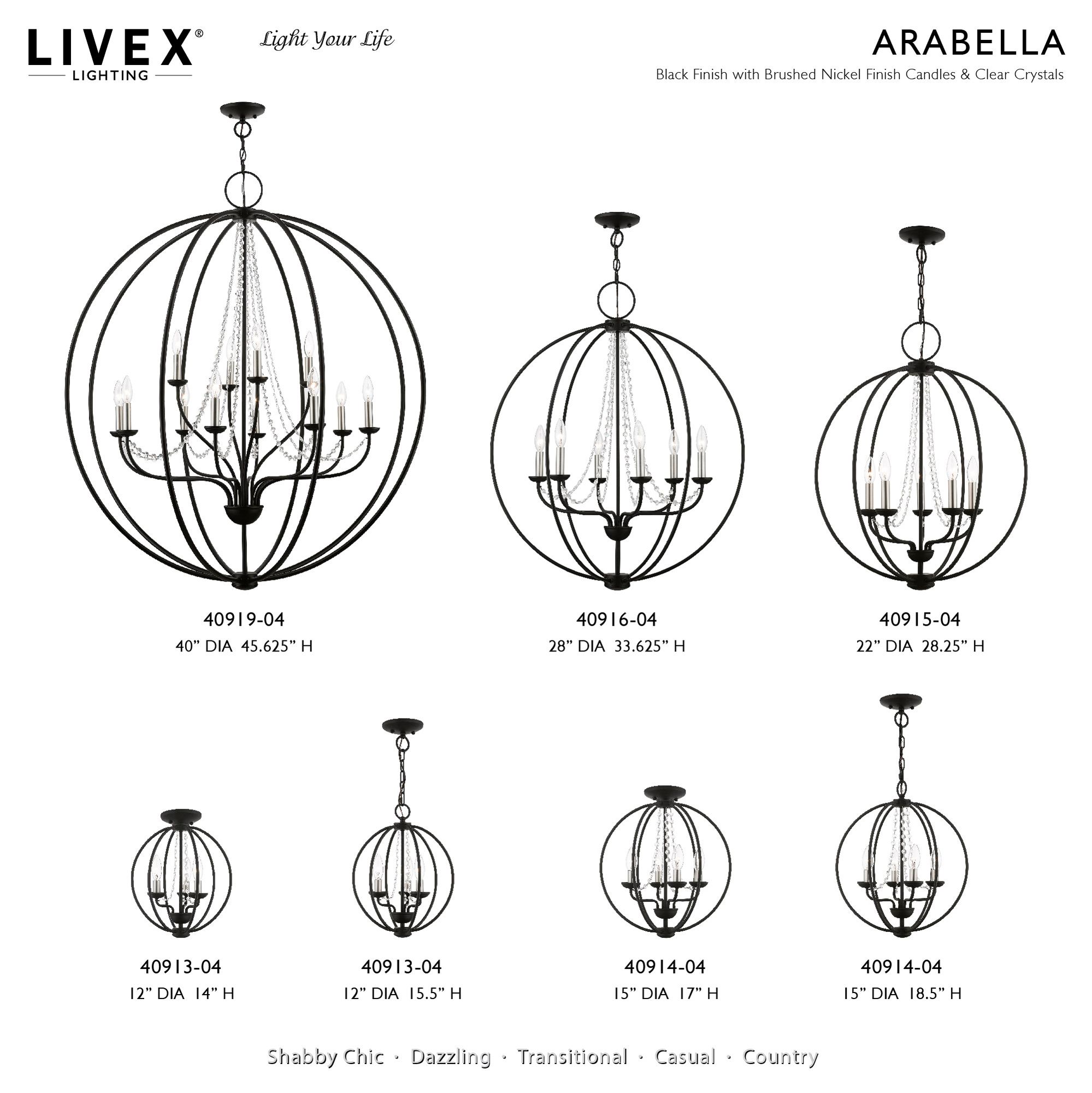 Arabella 6 Light Black Pendant Chandelier