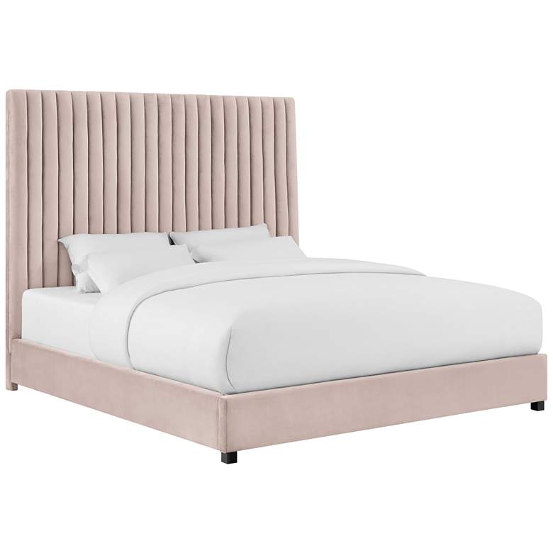 Image 1 Arabelle Blush Velvet Channel Tufted Queen Platform Bed