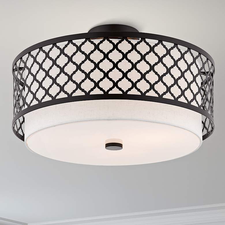 Image 2 Arabesque 18 1/4" Wide English Bronze Drum Ceiling Light