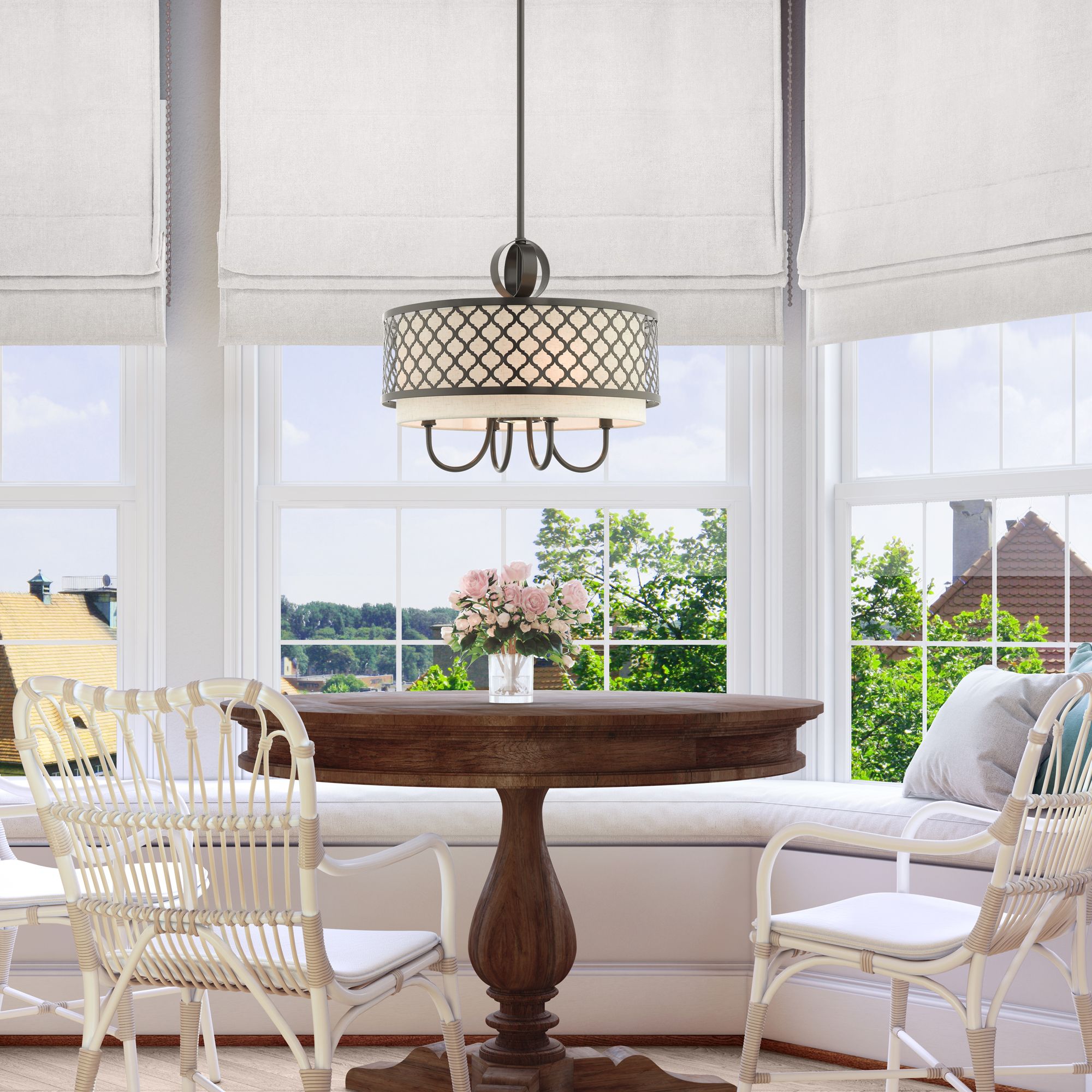 Arabesque 18" Wide English Bronze 5-Light Drum Chandelier