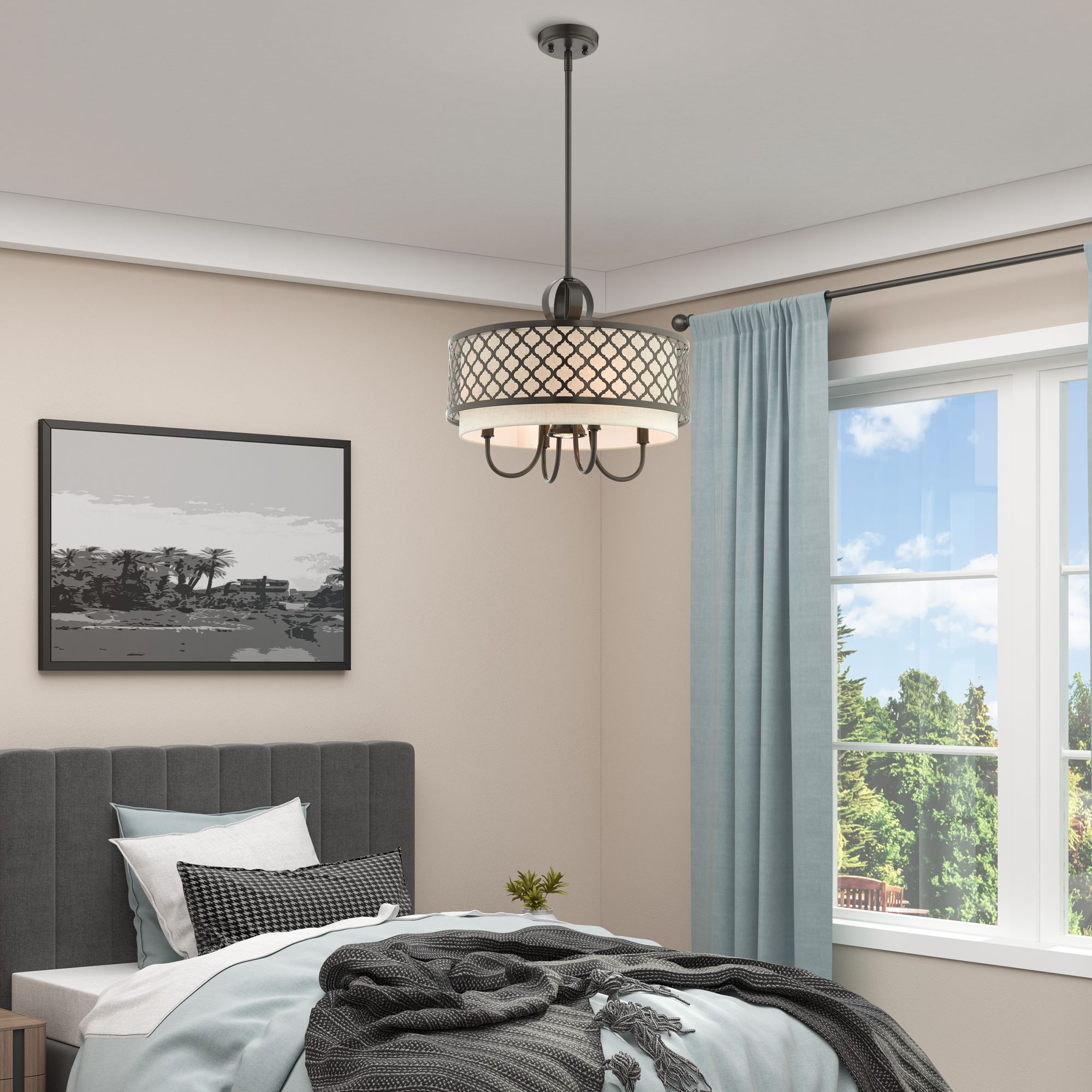 Arabesque 18" Wide English Bronze 5-Light Drum Chandelier