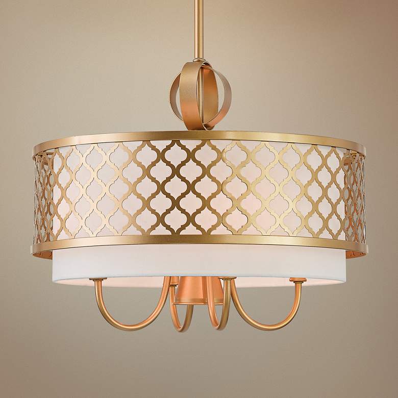 Image 1 Arabesque 18 inch Wide Soft Gold Drum Pendant with Downlight