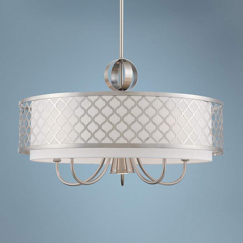 Image 1 Arabesque 24"W Brushed Nickel Drum Pendant with Downlight