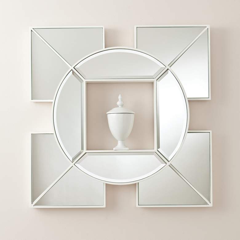 Image 1 Arabesque White Shadow Box 24" Square Silver Wall Mirror